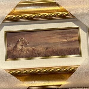 Framed Lioness Art Print with Gold Frame
